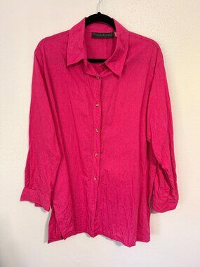 Harve Bernard Linen Blend Button Down Shirt Hot Pink Tunic Womans 1X